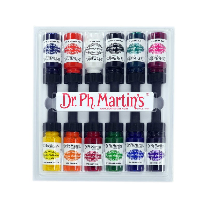 Dr. Ph. Martin's Spectralite Private Collection Liquid Acrylics Bottles, 0.5 oz, Set of 12 (Set 1) - Image 1